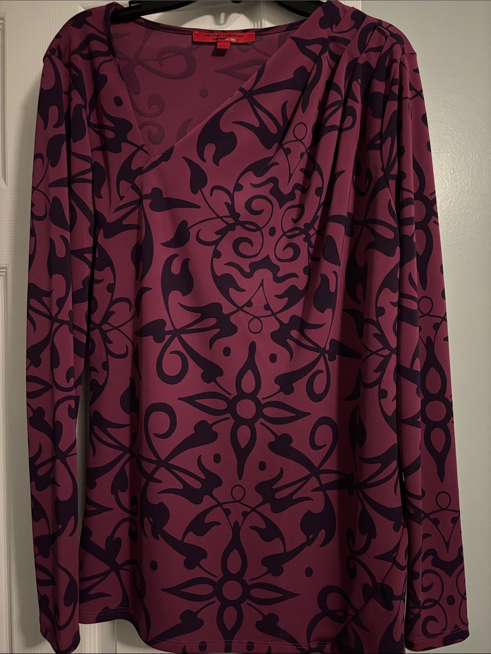 Narciso Rodriguez Purple and Black Long-Sleeve Printed Blouse